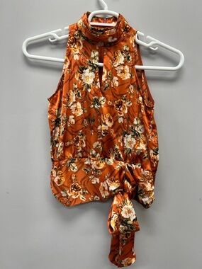 White House Black Market Orange Floral Tie-Waist Halter Camisole